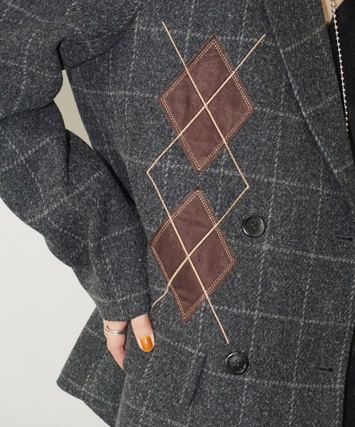 chuclla（チュクラ）の「【YOUYILIN】アーガイルパッチ テーラードジャケット CHYOUW25a008（テーラードジャケット・レディース・ダークグレー・L/M）」の4枚目の写真