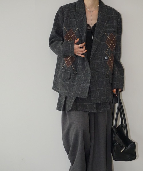 chuclla（チュクラ）の「【YOUYILIN】アーガイルパッチ テーラードジャケット CHYOUW25a008（テーラードジャケット・レディース・ダークグレー・L/M）」の7枚目の写真
