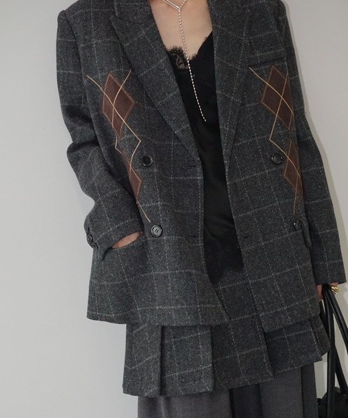 chuclla（チュクラ）の「【YOUYILIN】アーガイルパッチ テーラードジャケット CHYOUW25a008（テーラードジャケット・レディース・ダークグレー・L/M）」の8枚目の写真