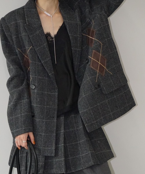 chuclla（チュクラ）の「【YOUYILIN】アーガイルパッチ テーラードジャケット CHYOUW25a008（テーラードジャケット・レディース・ダークグレー・L/M）」の10枚目の写真