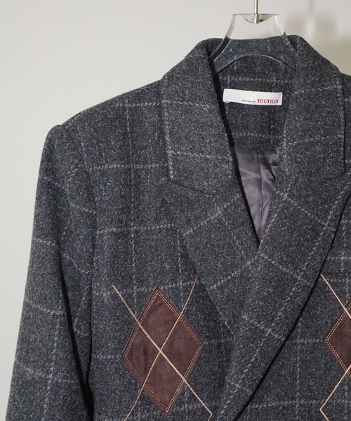 chuclla（チュクラ）の「【YOUYILIN】アーガイルパッチ テーラードジャケット CHYOUW25a008（テーラードジャケット・レディース・ダークグレー・L/M）」の14枚目の写真
