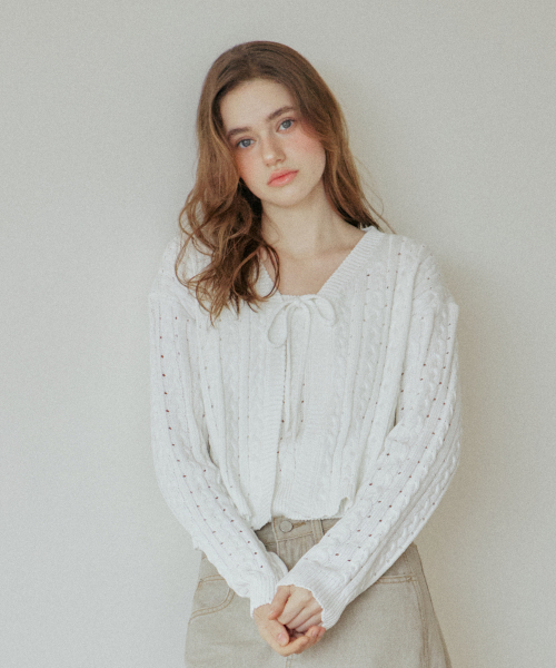 YUPPE（ヨッペ）の「LACE RIBBON CARDIGAN_IVORY（カーディガン/ボレロ・レディース・その他・FREE）」の2枚目の写真
