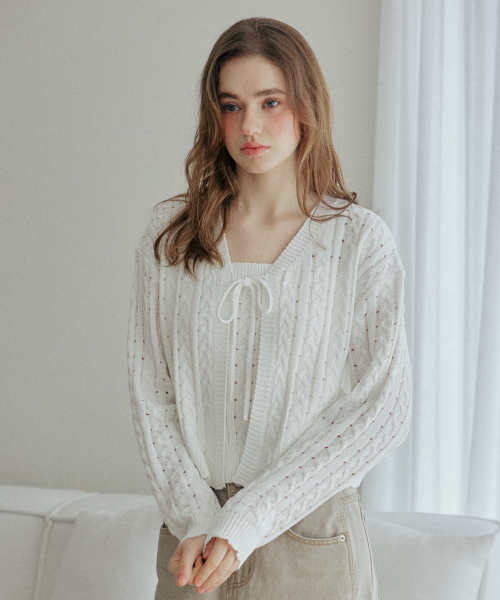 YUPPE（ヨッペ）の「LACE RIBBON CARDIGAN_IVORY（カーディガン/ボレロ・レディース・その他・FREE）」の4枚目の写真