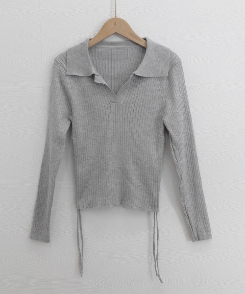 Miniministore(ミニミニストア)の「ポロニットドローストリングリブニット薄手(ニット/セーター・レディース・ライトグレー/ブラック系1/ブラック/オリーブ/ブラウン/ホワイト・FREE)」の19枚目の写真