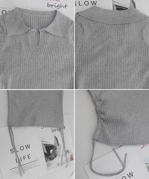 Miniministore(ミニミニストア)の「ポロニットドローストリングリブニット薄手(ニット/セーター・レディース・ライトグレー/ブラック系1/ブラック/オリーブ/ブラウン/ホワイト・FREE)」の21枚目の写真