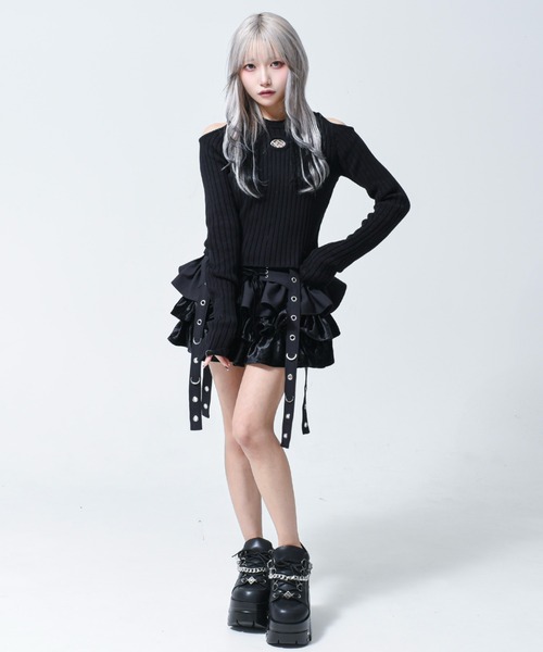 REFLEM(レフレム)の「『REFLEM/レフレム』オーバルロゴクロップリブニット(ニット/セーター・レディース・ブラック/チャコールグレー・FREE)」の6枚目の写真