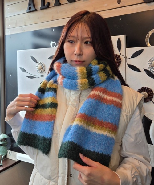 ｔｏｌｅｎｅ（トレネ）の「カラフル ブロッキングデザイン モヘアライク マフラー（マフラー・レディース・ホワイト/ピンク/ブルー・FREE）」の2枚目の写真