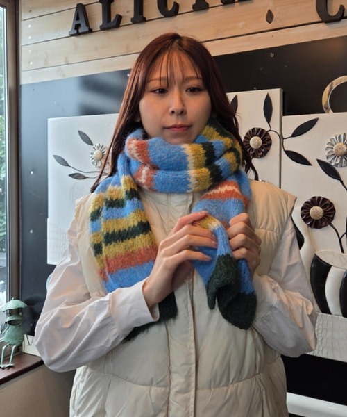 ｔｏｌｅｎｅ（トレネ）の「カラフル ブロッキングデザイン モヘアライク マフラー（マフラー・レディース・ホワイト/ピンク/ブルー・FREE）」の22枚目の写真