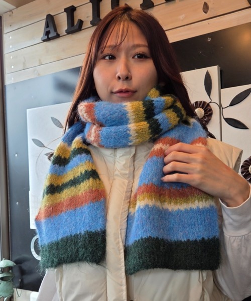 ｔｏｌｅｎｅ（トレネ）の「カラフル ブロッキングデザイン モヘアライク マフラー（マフラー・レディース・ホワイト/ピンク/ブルー・FREE）」の20枚目の写真