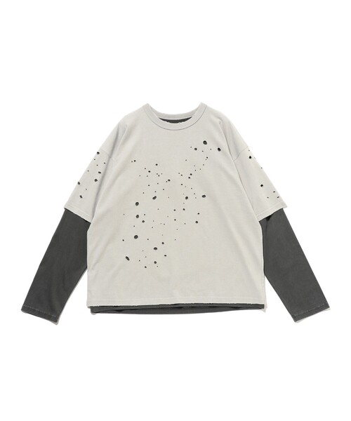 BEAMS（ビームス）の「レイヤード ダメージ Tシャツ（Tシャツ/カットソー・メンズ・ライトグレー/ブラック・L/M/S/XL）」の2枚目の写真