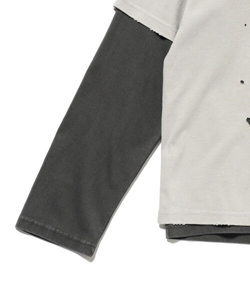 BEAMS（ビームス）の「レイヤード ダメージ Tシャツ（Tシャツ/カットソー・メンズ・ライトグレー/ブラック・L/M/S/XL）」の14枚目の写真