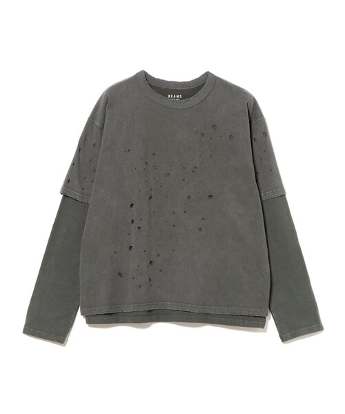 BEAMS（ビームス）の「レイヤード ダメージ Tシャツ（Tシャツ/カットソー・メンズ・ライトグレー/ブラック・L/M/S/XL）」の3枚目の写真