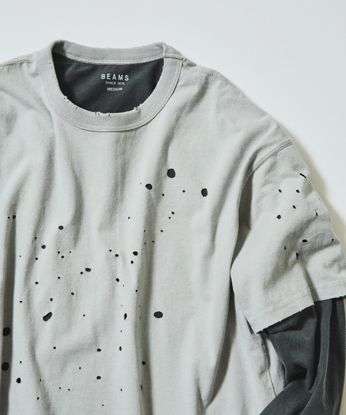 BEAMS（ビームス）の「レイヤード ダメージ Tシャツ（Tシャツ/カットソー・メンズ・ライトグレー/ブラック・L/M/S/XL）」の2枚目の写真