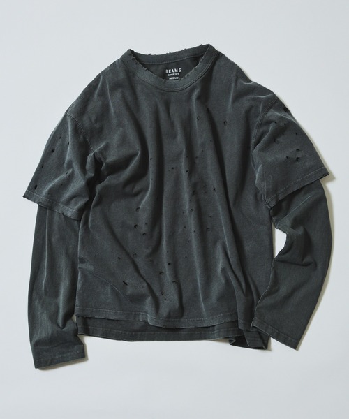 BEAMS（ビームス）の「レイヤード ダメージ Tシャツ（Tシャツ/カットソー・メンズ・ライトグレー/ブラック・L/M/S/XL）」の4枚目の写真