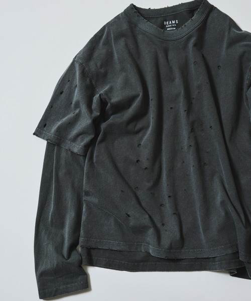 BEAMS（ビームス）の「レイヤード ダメージ Tシャツ（Tシャツ/カットソー・メンズ・ライトグレー/ブラック・L/M/S/XL）」の17枚目の写真