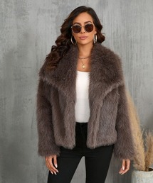 ファーコート ショート丈 フェイクファー」に該当するブラウン/茶色系