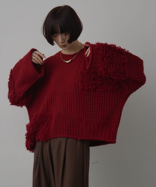 kivi（キヴィ）の「フリンジMIXニット（ニット/セーター・レディース・ナチュラル/ブラック/レッド・FREE）」の3枚目の写真
