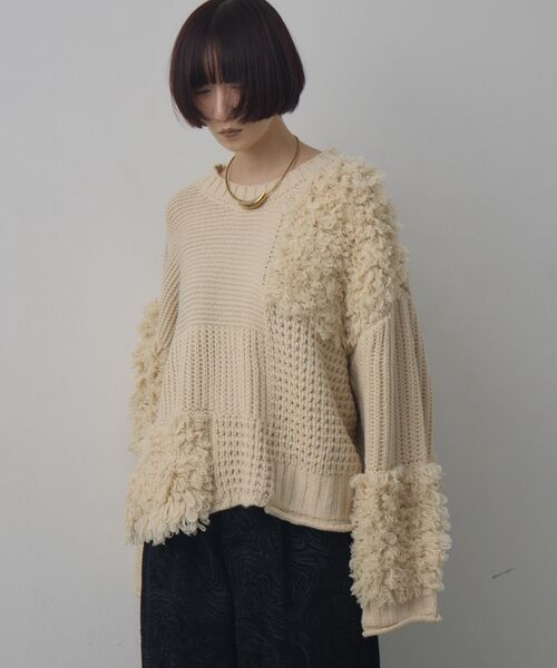 kivi（キヴィ）の「フリンジMIXニット（ニット/セーター・レディース・ナチュラル/ブラック/レッド・FREE）」の5枚目の写真