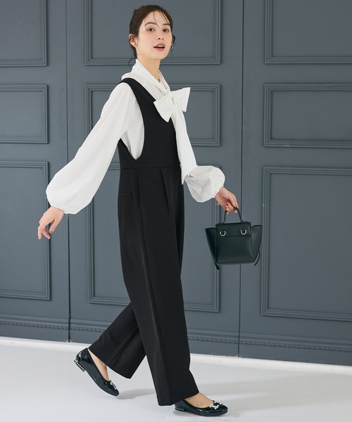 coca（coca）（コカ）の「Vネックオールインワン| セレモニー オフィス ママスーツ フォーマルウェア スーツ 卒業式（つなぎ/オールインワン・レディース・ブラック・L/M）」の3枚目の写真