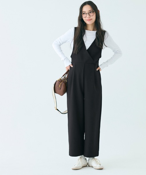 coca（coca）（コカ）の「Vネックオールインワン| セレモニー オフィス ママスーツ フォーマルウェア スーツ 卒業式（つなぎ/オールインワン・レディース・ブラック・L/M）」の4枚目の写真