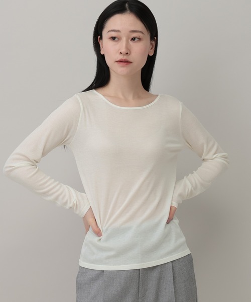 A part by(アパートバイ)の「ラメシアーカット_長袖(Tシャツ/カットソー・レディース・アイボリー/ブラック・FREE)」の2枚目の写真