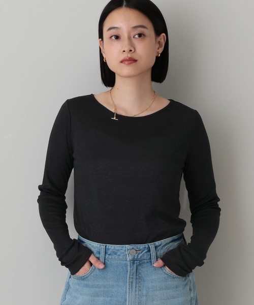 A part by(アパートバイ)の「ラメシアーカット_長袖(Tシャツ/カットソー・レディース・アイボリー/ブラック・FREE)」の1枚目の写真