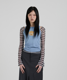 アーガイルメッシュ長袖Tシャツ(ネイビー)