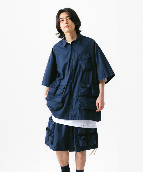 ANGLAN(アングラン)の「Slather Utility Pocket Half Shirt - Navy(シャツ/ブラウス・メンズ・その他・ONE SIZE)」の2枚目の写真