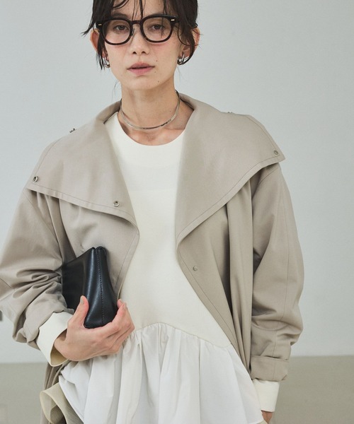 qualite（カリテ）の「【大人のスプリングコート】オーバースタンドコート/春服/オフィスカジュアル（トレンチコート・レディース・グレイッシュベージュ/ネイビー・36/38）」の10枚目の写真