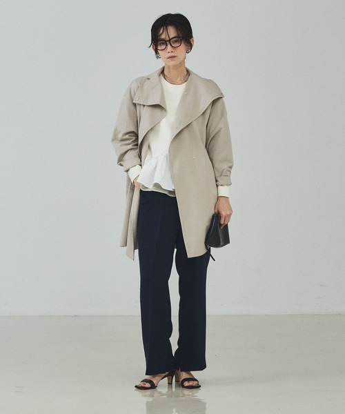 qualite（カリテ）の「【大人のスプリングコート】オーバースタンドコート/春服/オフィスカジュアル（トレンチコート・レディース・グレイッシュベージュ/ネイビー・36/38）」の3枚目の写真