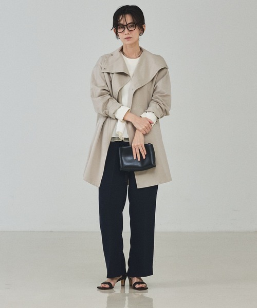 qualite（カリテ）の「【大人のスプリングコート】オーバースタンドコート/春服/オフィスカジュアル（トレンチコート・レディース・グレイッシュベージュ/ネイビー・36/38）」の4枚目の写真