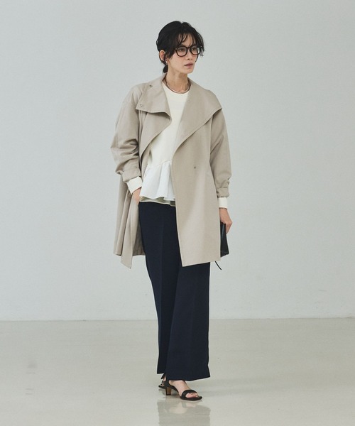 qualite（カリテ）の「【大人のスプリングコート】オーバースタンドコート/春服/オフィスカジュアル（トレンチコート・レディース・グレイッシュベージュ/ネイビー・36/38）」の5枚目の写真