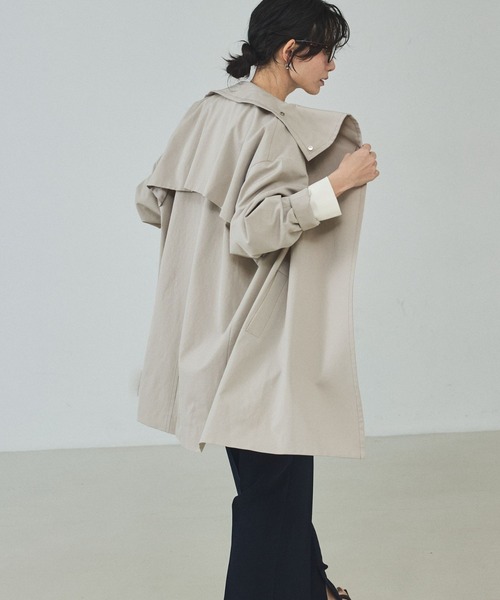 qualite（カリテ）の「【大人のスプリングコート】オーバースタンドコート/春服/オフィスカジュアル（トレンチコート・レディース・グレイッシュベージュ/ネイビー・36/38）」の7枚目の写真