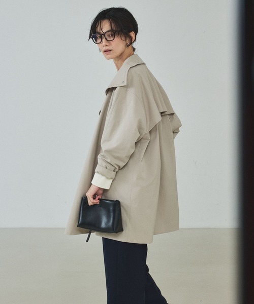 qualite（カリテ）の「【大人のスプリングコート】オーバースタンドコート/春服/オフィスカジュアル（トレンチコート・レディース・グレイッシュベージュ/ネイビー・36/38）」の8枚目の写真