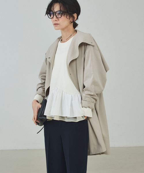 qualite（カリテ）の「【大人のスプリングコート】オーバースタンドコート/春服/オフィスカジュアル（トレンチコート・レディース・グレイッシュベージュ/ネイビー・36/38）」の9枚目の写真