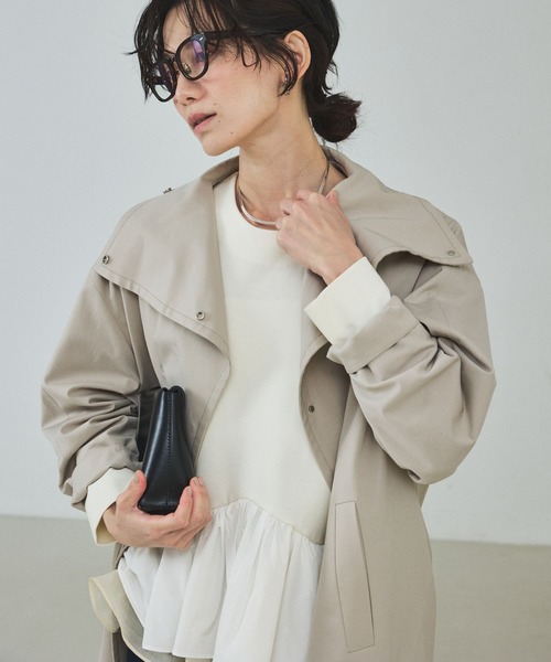 qualite（カリテ）の「【大人のスプリングコート】オーバースタンドコート/春服/オフィスカジュアル（トレンチコート・レディース・グレイッシュベージュ/ネイビー・36/38）」の11枚目の写真