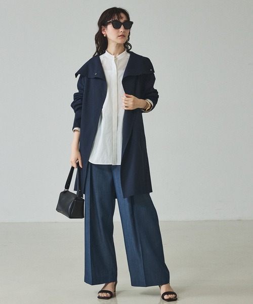 qualite（カリテ）の「【大人のスプリングコート】オーバースタンドコート/春服/オフィスカジュアル（トレンチコート・レディース・グレイッシュベージュ/ネイビー・36/38）」の12枚目の写真