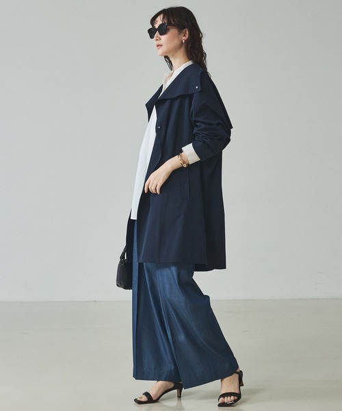 qualite（カリテ）の「【大人のスプリングコート】オーバースタンドコート/春服/オフィスカジュアル（トレンチコート・レディース・グレイッシュベージュ/ネイビー・36/38）」の13枚目の写真