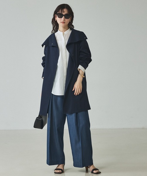 qualite（カリテ）の「【大人のスプリングコート】オーバースタンドコート/春服/オフィスカジュアル（トレンチコート・レディース・グレイッシュベージュ/ネイビー・36/38）」の14枚目の写真