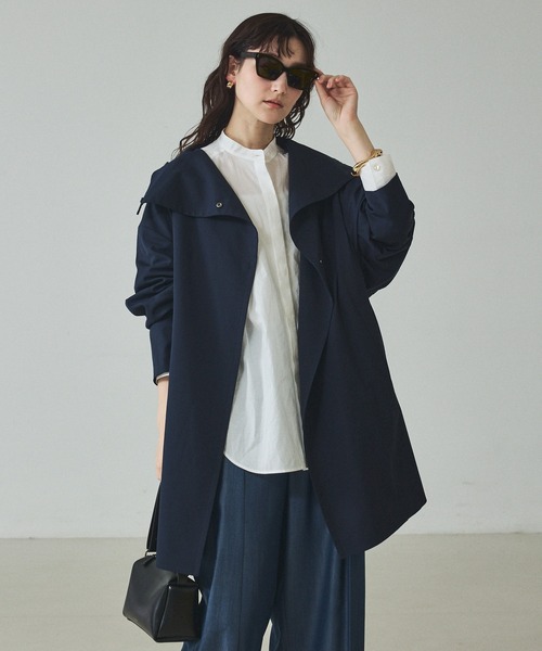 qualite（カリテ）の「【大人のスプリングコート】オーバースタンドコート/春服/オフィスカジュアル（トレンチコート・レディース・グレイッシュベージュ/ネイビー・36/38）」の15枚目の写真