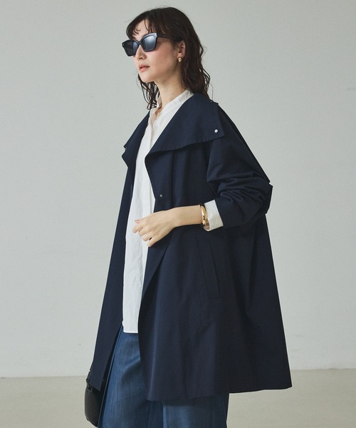 qualite（カリテ）の「【大人のスプリングコート】オーバースタンドコート/春服/オフィスカジュアル（トレンチコート・レディース・グレイッシュベージュ/ネイビー・36/38）」の16枚目の写真