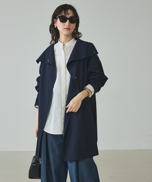 qualite（カリテ）の「【大人のスプリングコート】オーバースタンドコート/春服/オフィスカジュアル（トレンチコート・レディース・グレイッシュベージュ/ネイビー・36/38）」の17枚目の写真