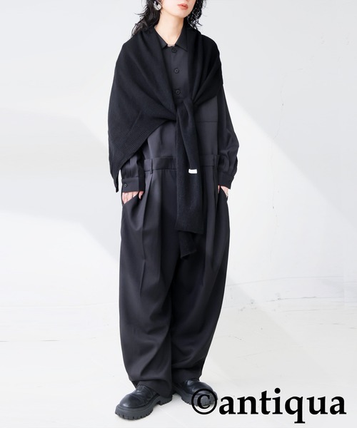 antiqua(アンティカ)の「ワイドシルエット オールインワン(つなぎ/オールインワン・レディース・ブラック/グレー・P/R)」の4枚目の写真