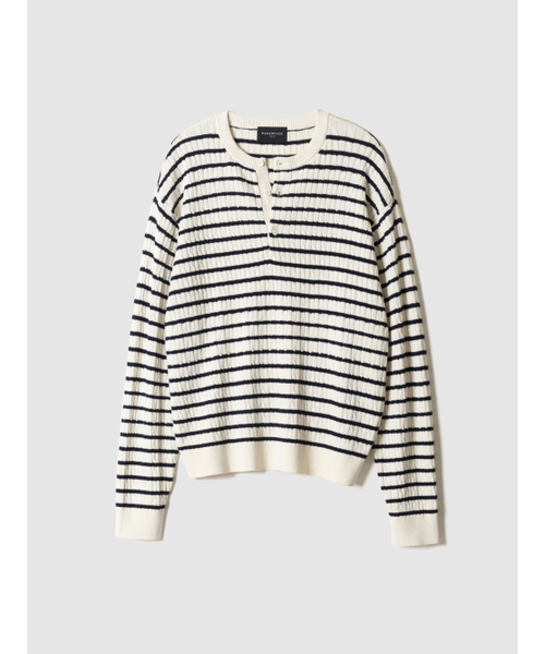 POKER FACE（ポーカーフェイス）の「CABLE STRIPE HENLEY NECK KNIT IVORY（ニット/セーター・レディース・その他・48/46/50）」の2枚目の写真
