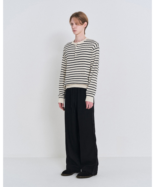 POKER FACE（ポーカーフェイス）の「CABLE STRIPE HENLEY NECK KNIT IVORY（ニット/セーター・レディース・その他・48/46/50）」の3枚目の写真