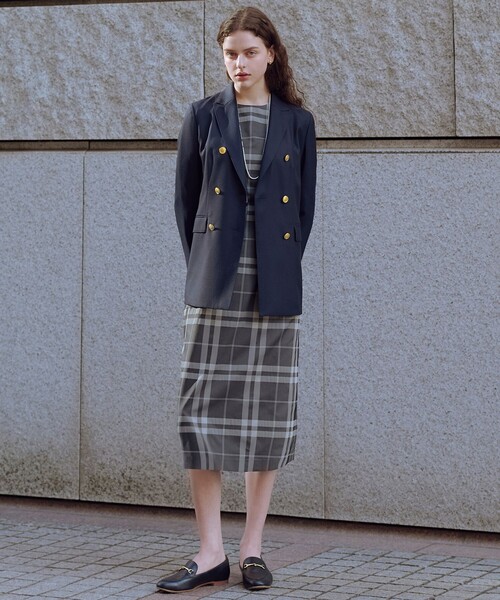 J.PRESS Ladies(J.プレス レディス)の「ブロックチェックジャガード ワンピース(ワンピース・レディース・ネイビー系3/ブラック系3・XS)」の3枚目の写真