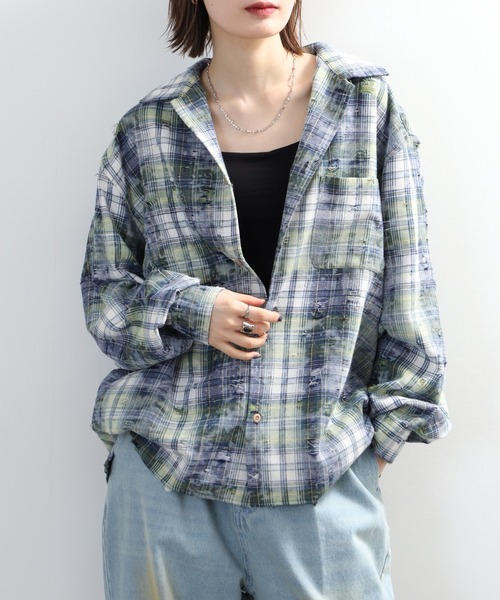 many men many mind(メニーメンメニーマインド)の「MANYMENMANYMINDS / ダメージチェック/L/Sワークシャツ(シャツ/ブラウス・メンズ・レッド/グリーン/ネイビー・M/L/XL)」の20枚目の写真