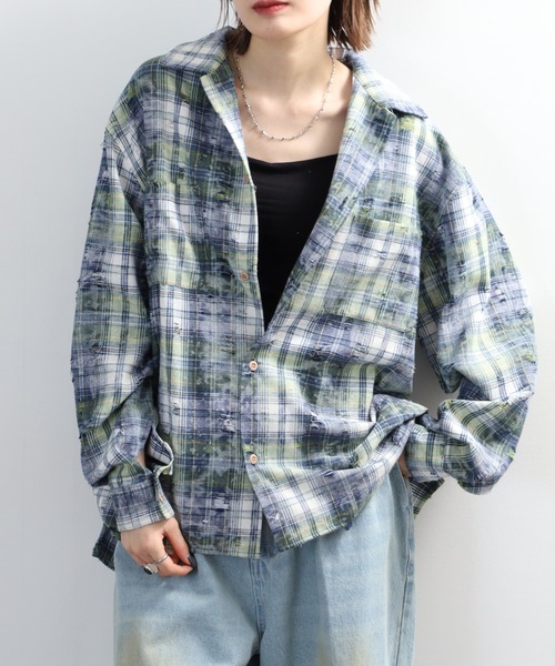many men many mind(メニーメンメニーマインド)の「MANYMENMANYMINDS / ダメージチェック/L/Sワークシャツ(シャツ/ブラウス・メンズ・レッド/グリーン/ネイビー・M/L/XL)」の21枚目の写真