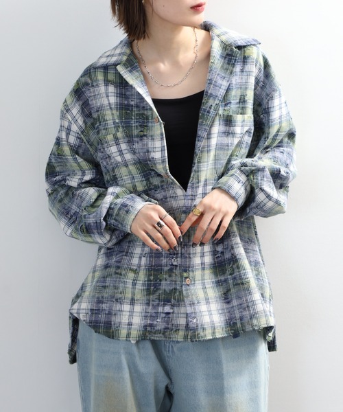 many men many mind(メニーメンメニーマインド)の「MANYMENMANYMINDS / ダメージチェック/L/Sワークシャツ(シャツ/ブラウス・メンズ・レッド/グリーン/ネイビー・M/L/XL)」の22枚目の写真