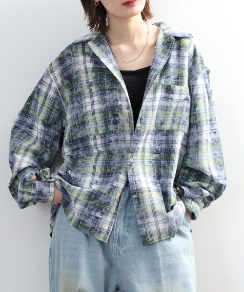 many men many mind(メニーメンメニーマインド)の「MANYMENMANYMINDS / ダメージチェック/L/Sワークシャツ(シャツ/ブラウス・メンズ・レッド/グリーン/ネイビー・M/L/XL)」の19枚目の写真